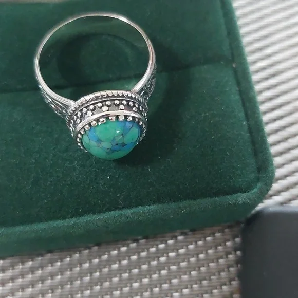 Sterling Silver Genuine Turquiose Oxidized Men's Ring sz 8 or 9